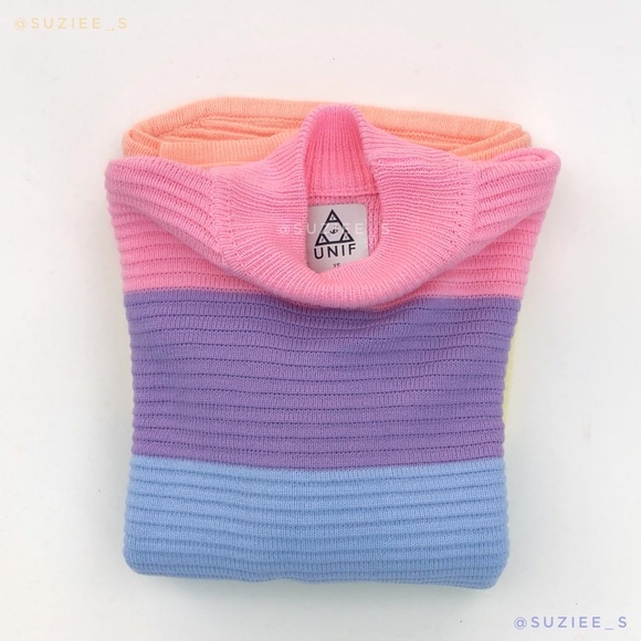 UNIF Frost Pastel Rainbow Striped Oversized Ribbed Mockneck Sweater XS - Picture 4 of 16